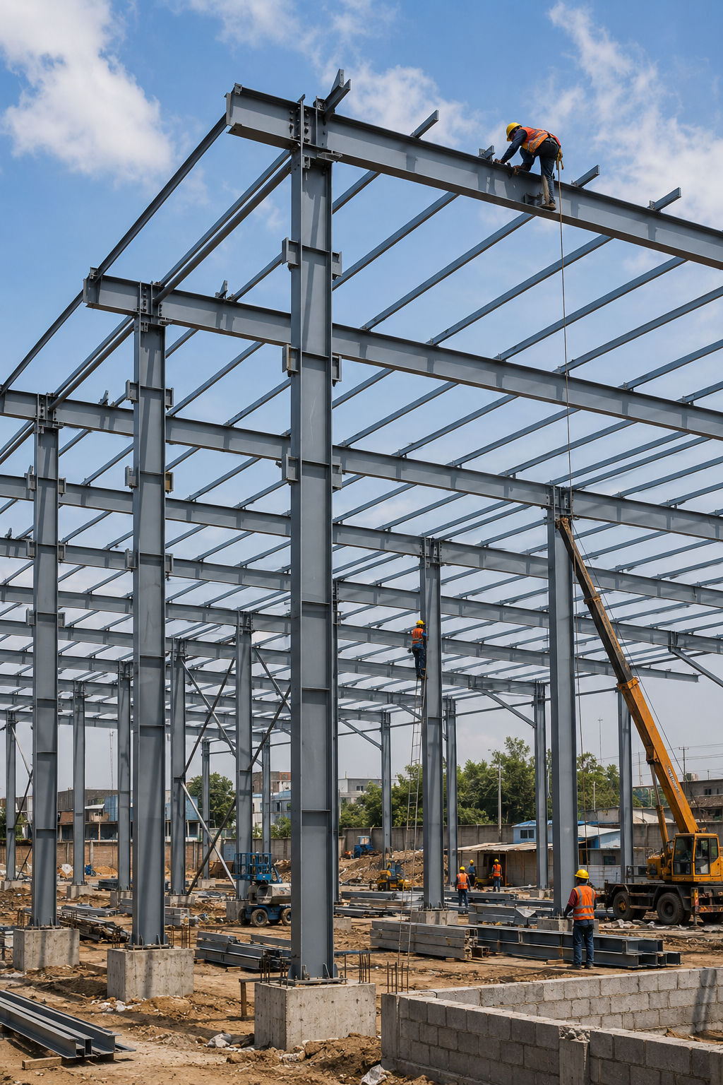 PEB structural frame during construction